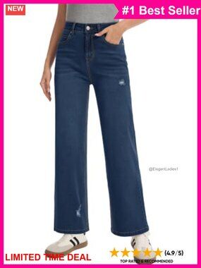 High Waisted Wide Leg Baggy Jeans Ripped Denim Pants
